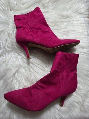 Suede Pink Heeled Booties